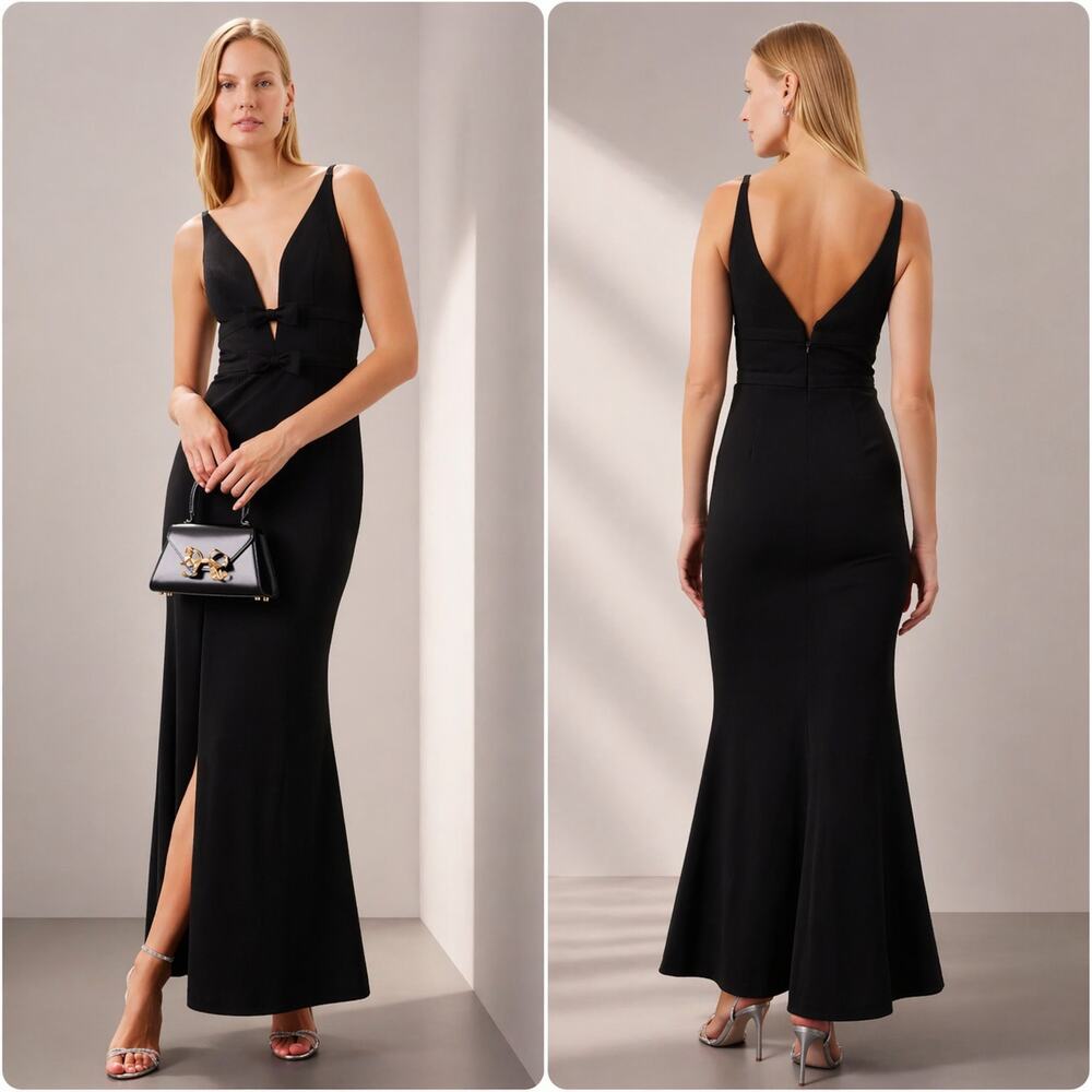 Dress the Population viola black maxi bow detail sleeveless dress size M New